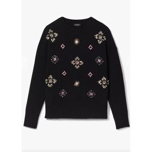 Kate Spade New York Embellished Black Sweater XS‎ Sparkle Jewels Crew Neck Wool